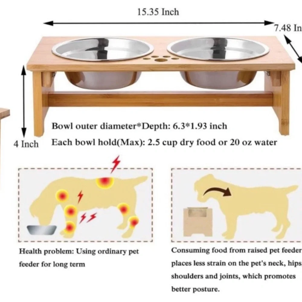 Pet Bowls Bamboo Elevated Stand Feeder
